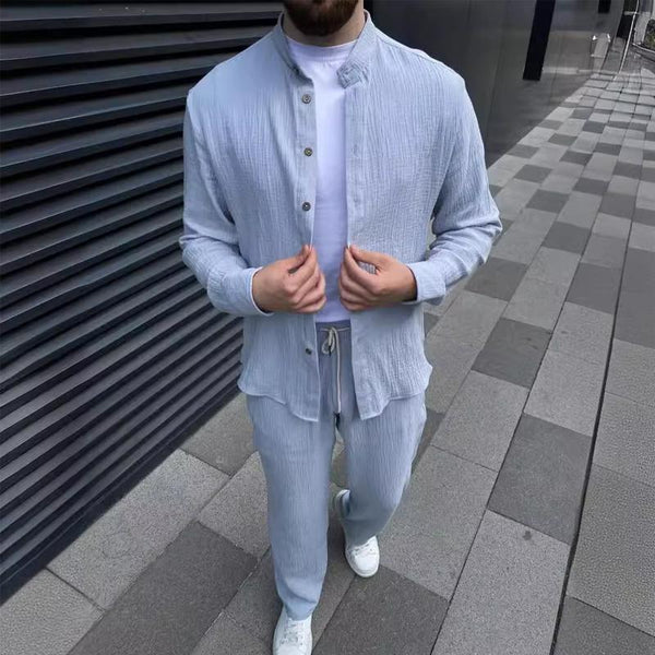 Men's casual cotton and linen long-sleeved trousers two-piece set 28005271X