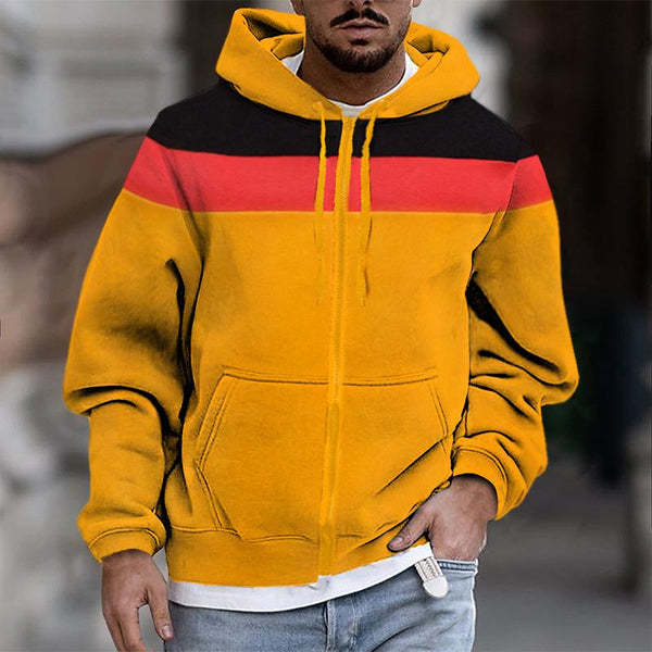 Men's Casual Colorblock Zipper Stripe Hooded Sweatshirt 23773078TO