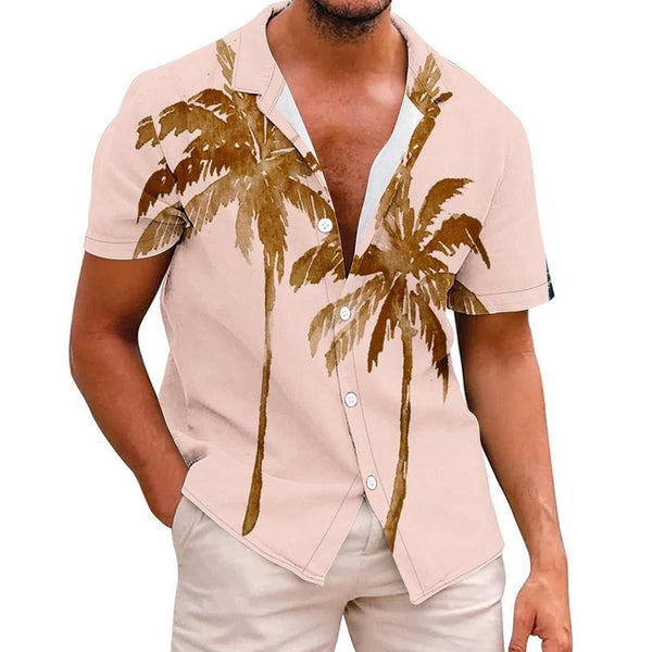 Men's Hawaiian Leaf Print Short Sleeve Lapel Shirt 27544690X