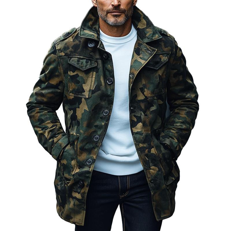 Men's Outdoor Camouflage Lapel Mid-length Coat 04617434X