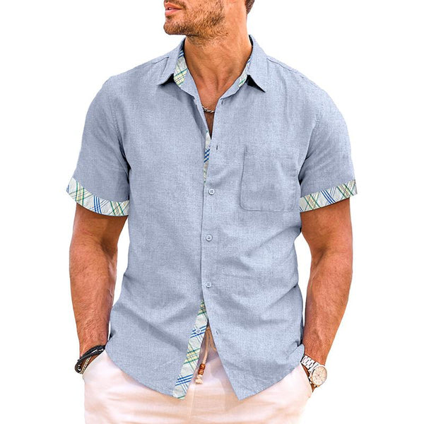 Men's Contrast Lapel Short Sleeve Shirt 42309704X
