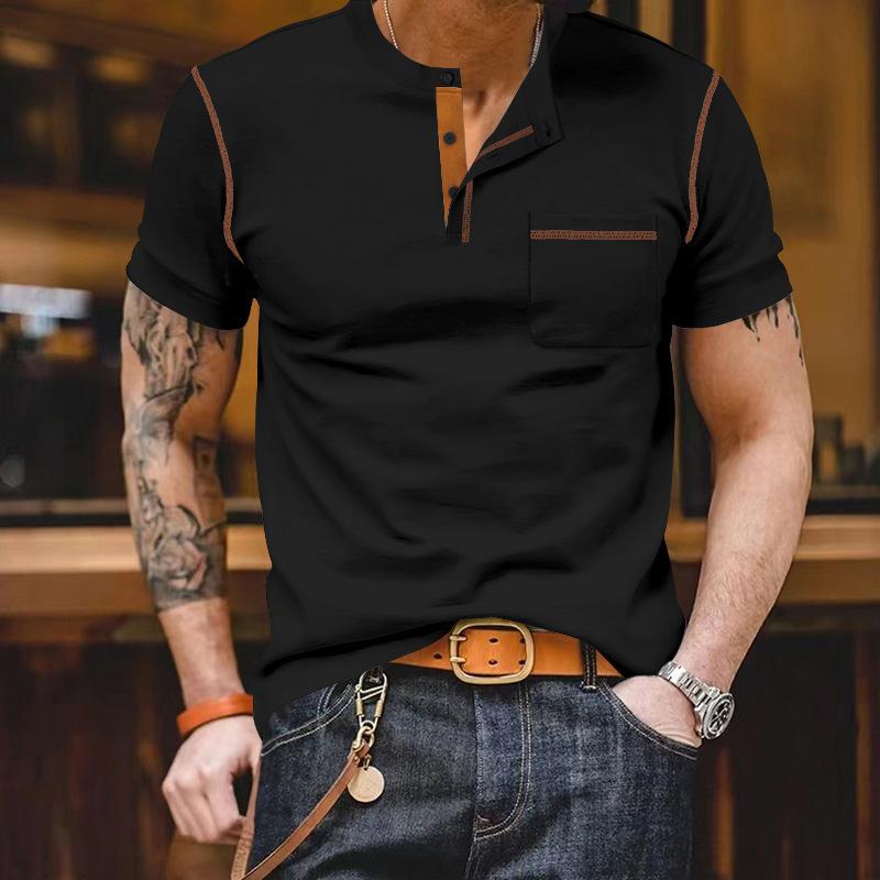 Men's Casual Colorblock Henley Collar Slim Fit Short Sleeve T-Shirt 07925648M