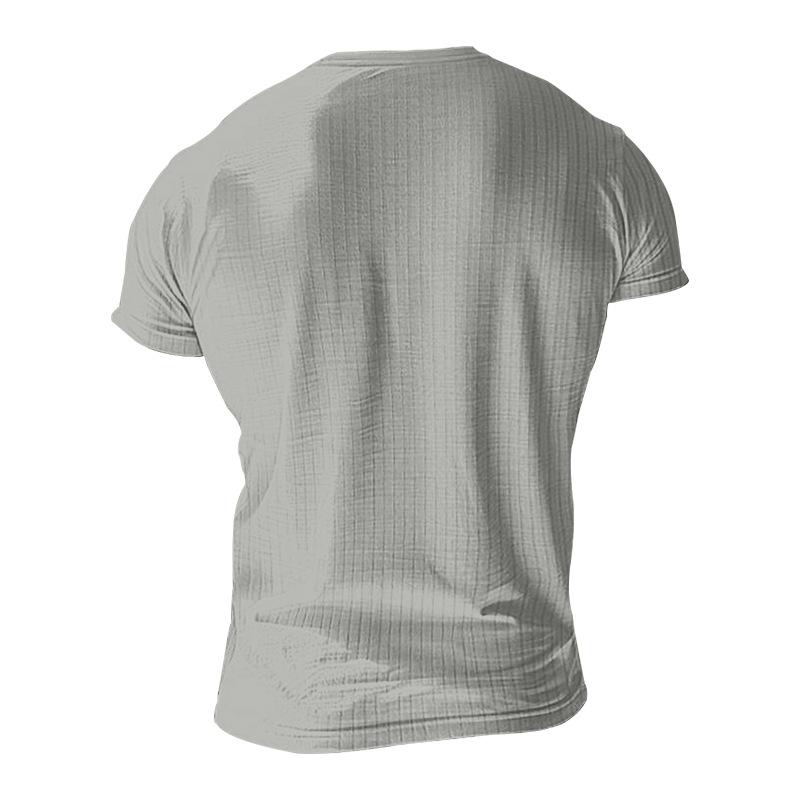 T-shirt Henley à manches courtes en tricot extensible décontracté pour hommes 00095453X