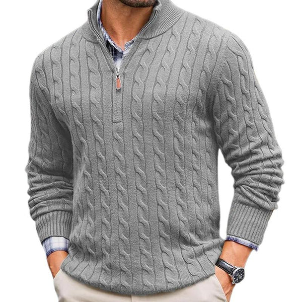 Men's Solid Cable Knit Half High Collar Long Sleeve Sweater 54249239Z