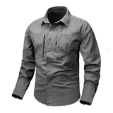 Men's Solid Pocket Lapel Long Sleeve Shirt 68243018X