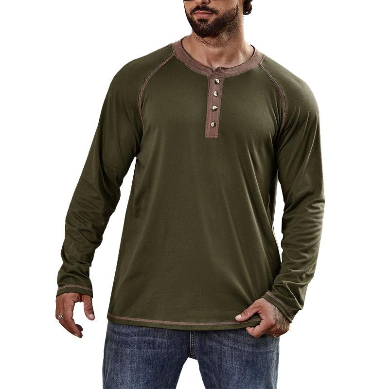 Men's Long Sleeve Crew Neck Henley Shirt 23582261X