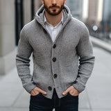 Men's Light Grey Hooded Button Knit Cardigan 75948055U