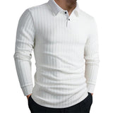 Men's Solid Color Striped Lapel Slim Fit Knitted POLO Shirt 37887518X