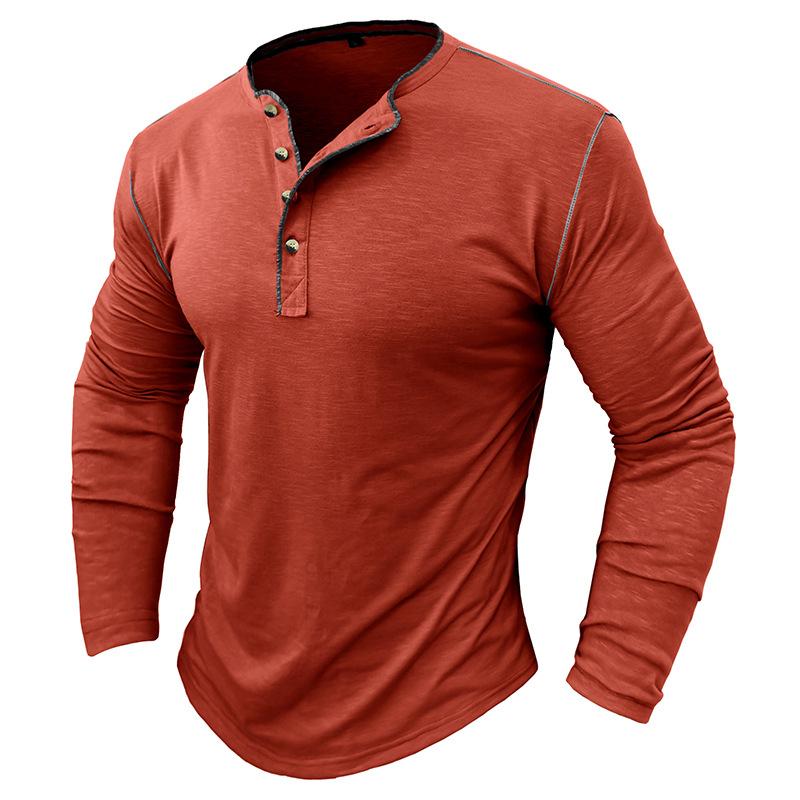 Men's Contrast Color Button Henley Neck Long Sleeve T-Shirt 77718830Y