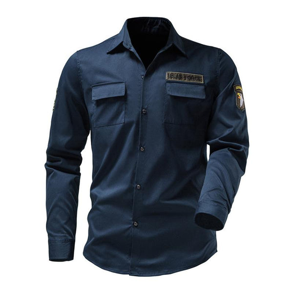 Men's Casual Outdoor Multi-Pocket Embroidered Patch Long Sleeve Work Shirt 45520925M