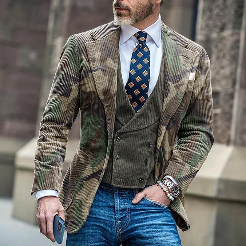 Blazer vintage camouflage à simple boutonnage pour homme 91672881X