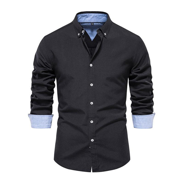 Men's Casual Colorblock Breathable Slim Lapel Long Sleeve Shirt 50485482M