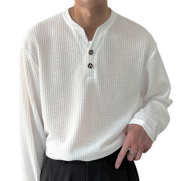 Men's Solid Color Waffle V-Neck T-Shirt 43192190X