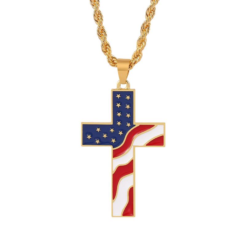 Vintage Casual American Flag Cross Necklace 65735606TO