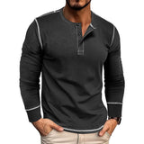 Men's Casual Colorblock Henley Collar Slim Fit Long Sleeve T-Shirt 95705154M