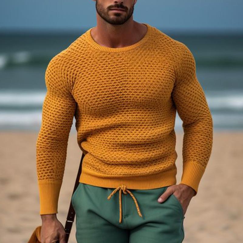 Men's Solid Color Crew Neck Knitted Sweater 62902332X