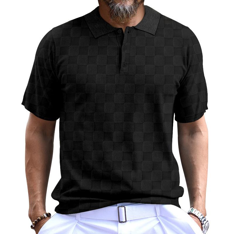 Men's Casual Jacquard Small Checkered Polo Shirt 85091316TO