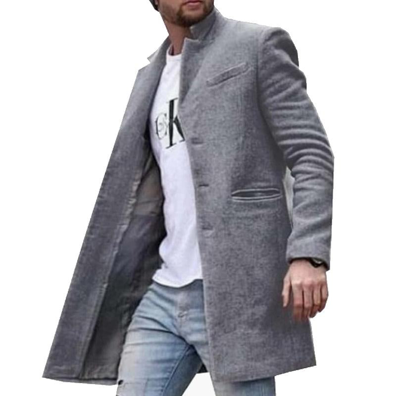 Men's Retro Solid Color Casual Stand Collar Mid-Length Coat 46979777X