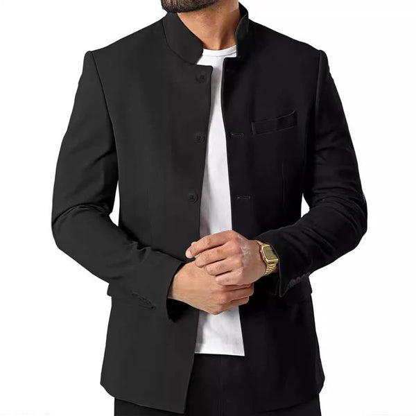 Men's Retro Stand Collar Single Breasted Slim Fit Blazer 79623167M