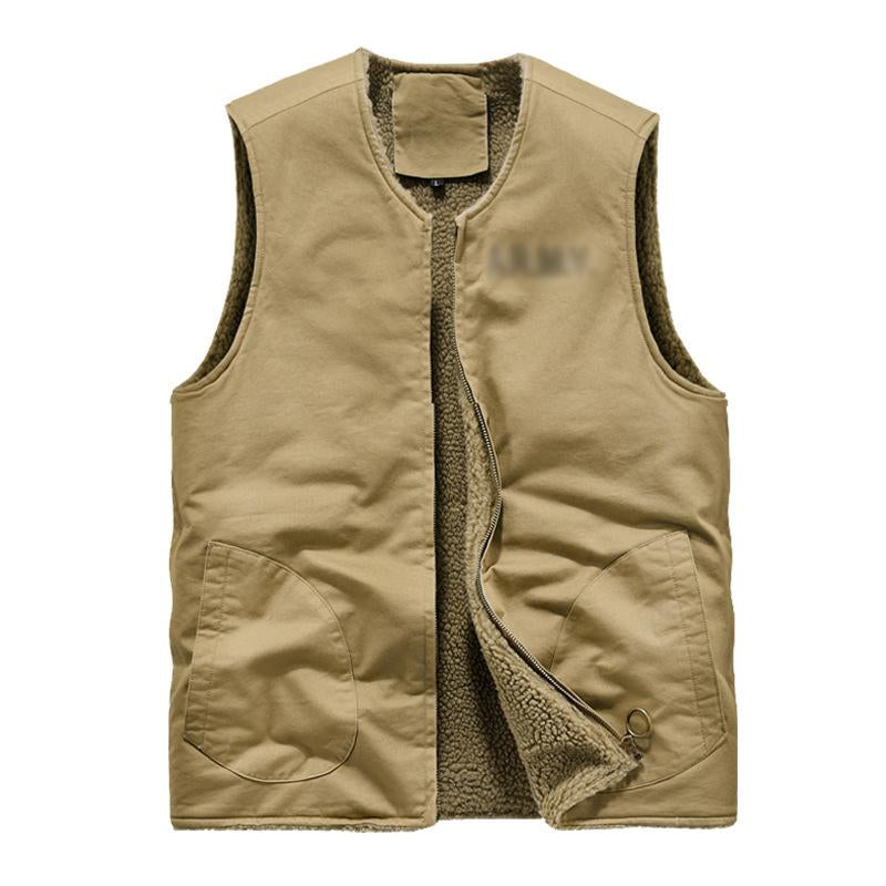 Men's Retro Plush Lined Warm Collarless Cargo Vest 26112237Y