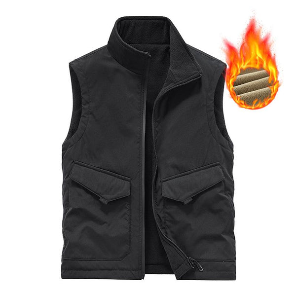 Men's Casual Solid Color Stand Collar Reversible Vfleece Warm Zipper Vest 64661748M