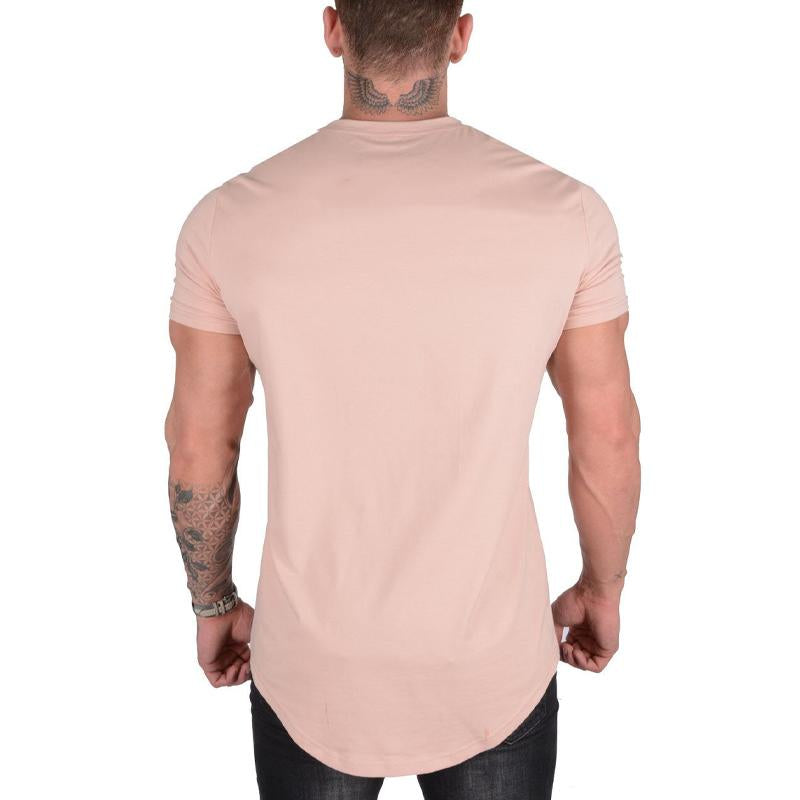 Camiseta de manga corta con cuello redondo y holgado de color liso para hombre 45316034X