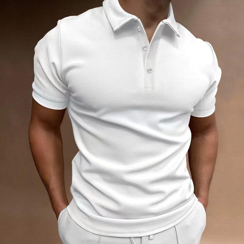 Men's Solid Slim Lapel Short Sleeve Casual Polo Shirt 37773773Z