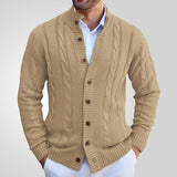 Men's Solid Color Stand Collar Knit Single Breasted Cardigan 59410460Y