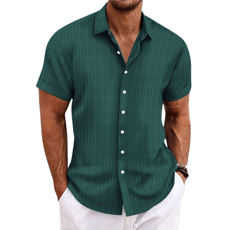 Chemise ample à manches courtes et revers en coton et lin pour homme, à rayures, 89995369X