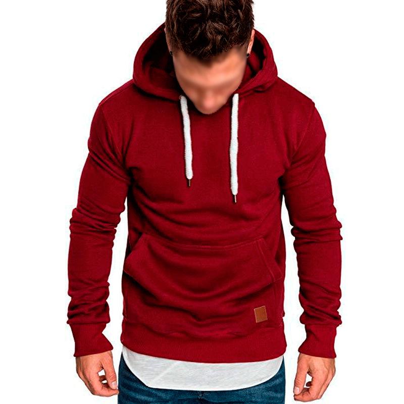 Men's Casual Solid Color Long Sleeve Hooded Sweatshirt 19801946Y