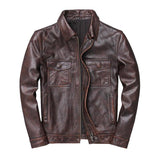 Men's Vintage Solid Lapel Leather Biker Jacket 19289177X