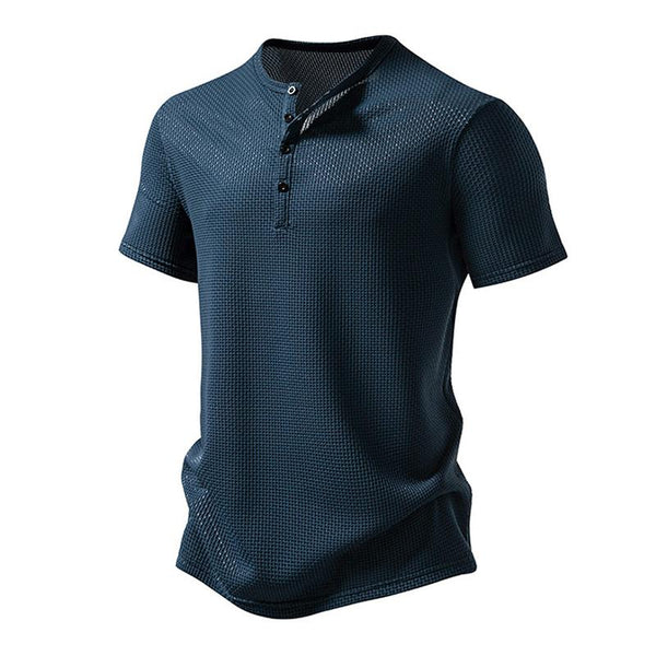 Men's Casual Jacquard Henley Neck Slim Fit Short Sleeve T-Shirt 92288651M