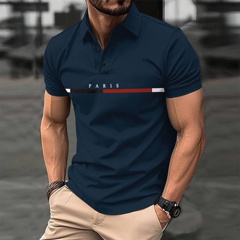 Camisa tipo polo con botones y estampado de letras a rayas en bloques de color para hombre 45321595X