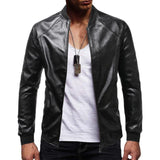 Men's Solid Collar Zipper Leather Jacket 70056589X