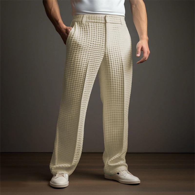 Men's Solid Waffle Casual Suit Pants 60809292X