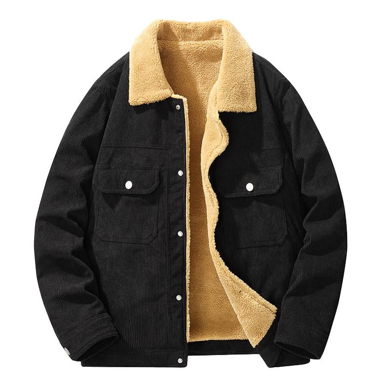 Men's Vintage Corduroy Sherpa Warm Lapel Flap Pocket Jacket 00219157M