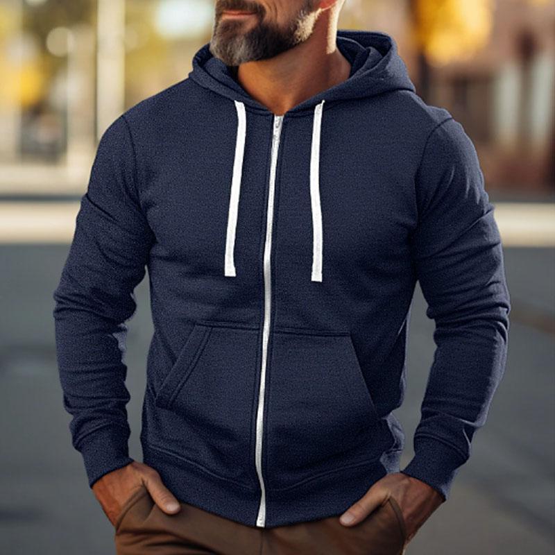 Men's Casual Solid Color Sport Long Sleeve Hoodie Jacket 73776667Y