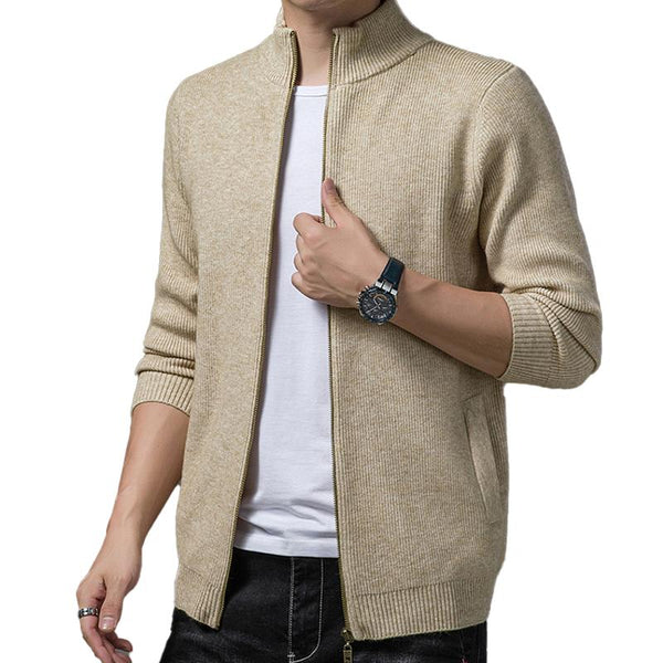 Men's Casual Simple Solid Color Stand Collar Knit Cardigan 27580086Y
