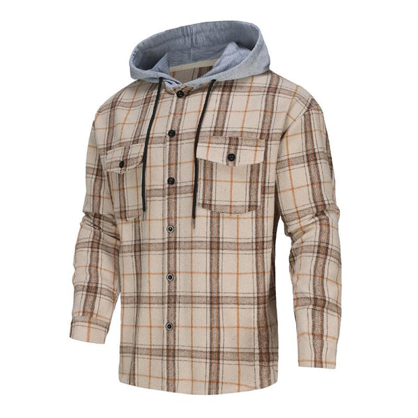 Men's Vintage Brushed Plaid Single Breasted Hoodie 33042873X