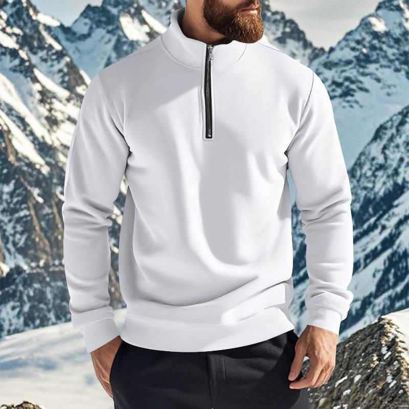 Men's Casual Solid Color Fleece Zipper Stand Collar Loose Sweatshirt 22895255M