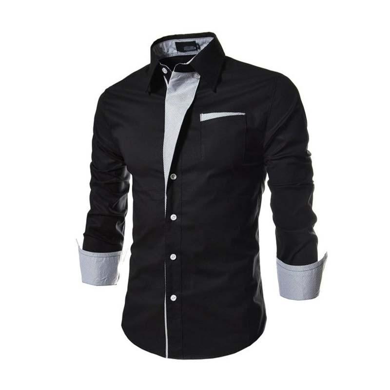 Men's Classic Design Patchwork Cotton Slim Fit Long Sleeve Shirt 30907788K