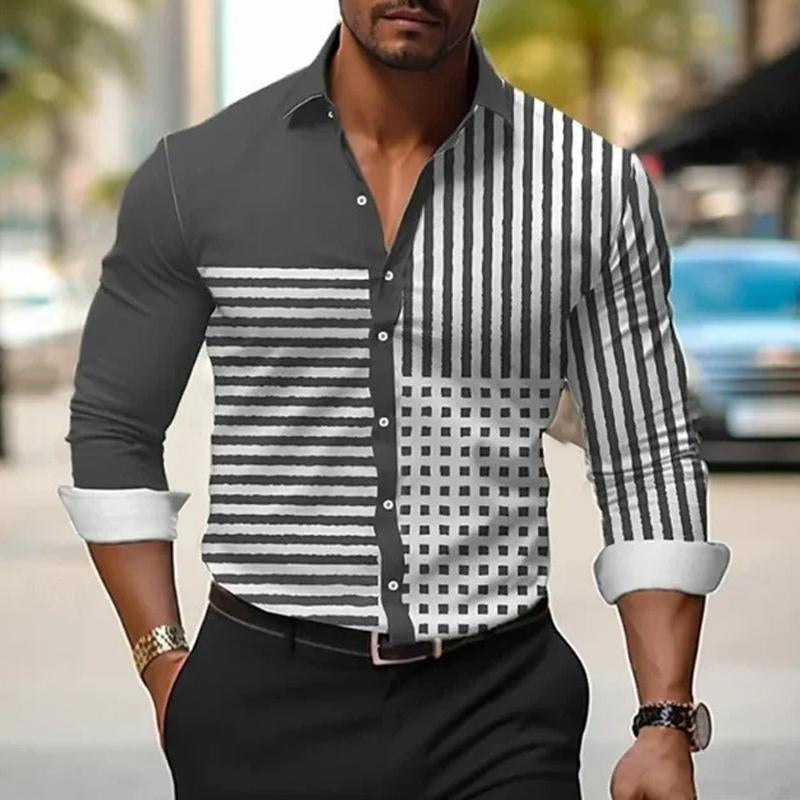 Men's Striped Colorblock Long Sleeve Shirt 20996175X