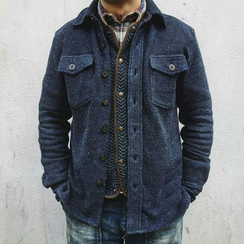 【24-hour shipping】Men's Retro Solid Color Wool Double Breast Pocket Jacket 02219778Y