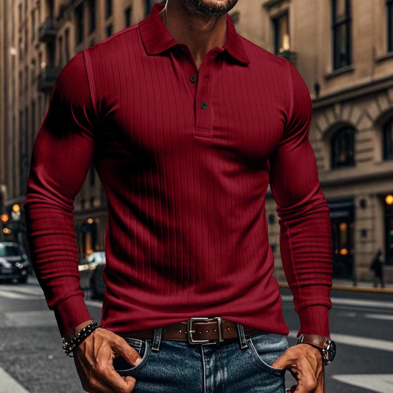 Men's Casual Elastic Long Sleeve POLO Shirt 38636391X