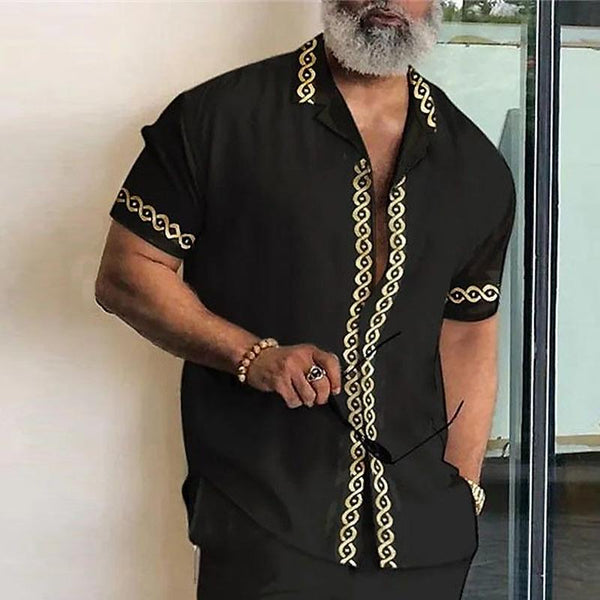 Men's Casual Printed Cuban Collar Short Sleeve Shirt and Shorts Set 57801617Y