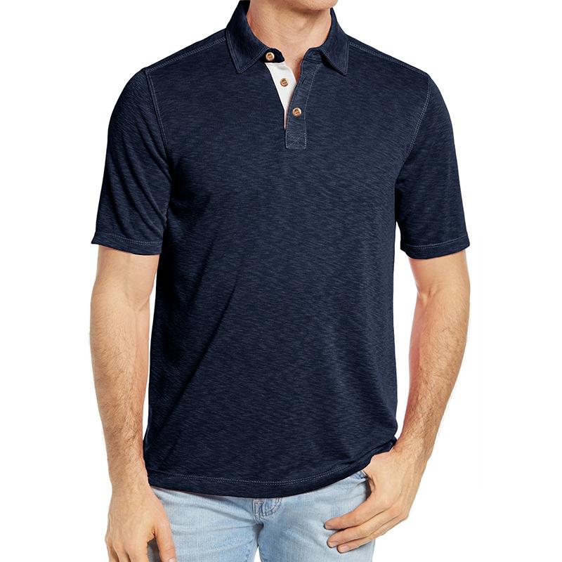 Men's Casual Cotton Contrast Lapel Short Sleeve Polo Shirt 12538166M