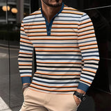 Men's Coloring Striped Henley Collar Long Sleeve T-shirt 61350466Z