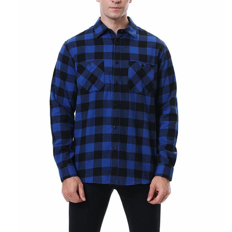 Men's Casual Flannel Check Double Breast Pocket Long Sleeve Shirt 40632384Y