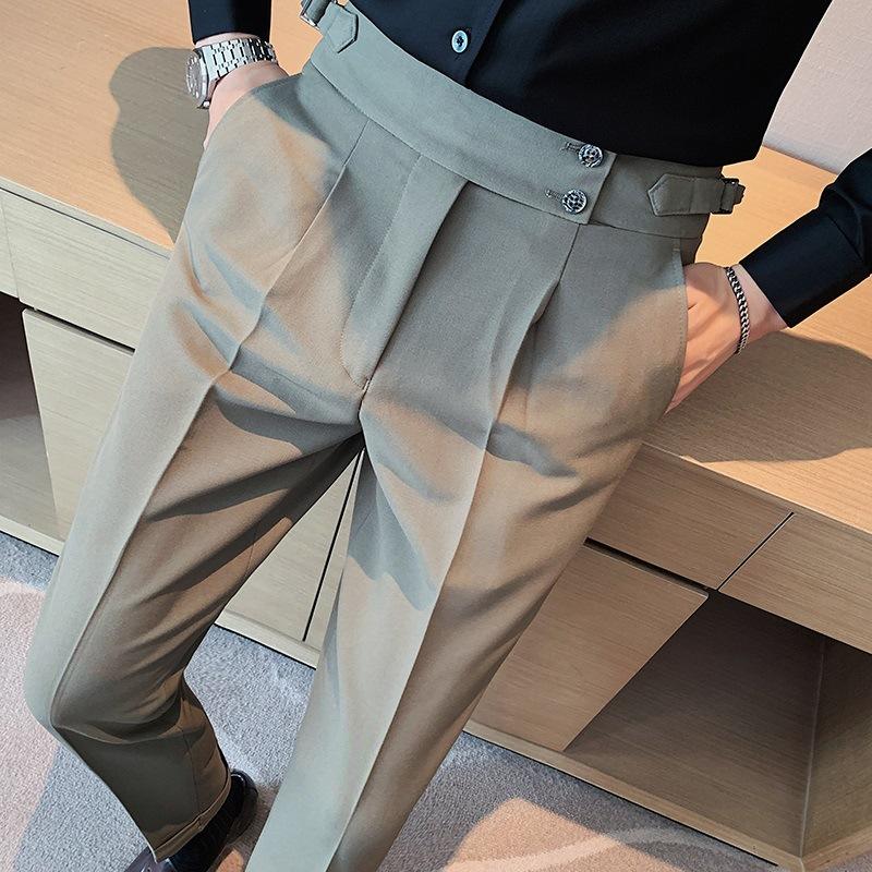 Men's British Style Slim Fit Cropped Formal Pants 80529568M