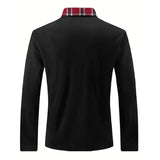 Men's Lapel Plaid Patchwork Long-sleeved Sports Polo Shirt 36877231X